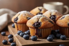 Load image into Gallery viewer, Blueberry Muffins with blueberries scattered around them