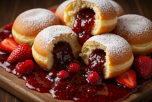 Load image into Gallery viewer, Raspberry jelly donuts surrounded by strawberry jam