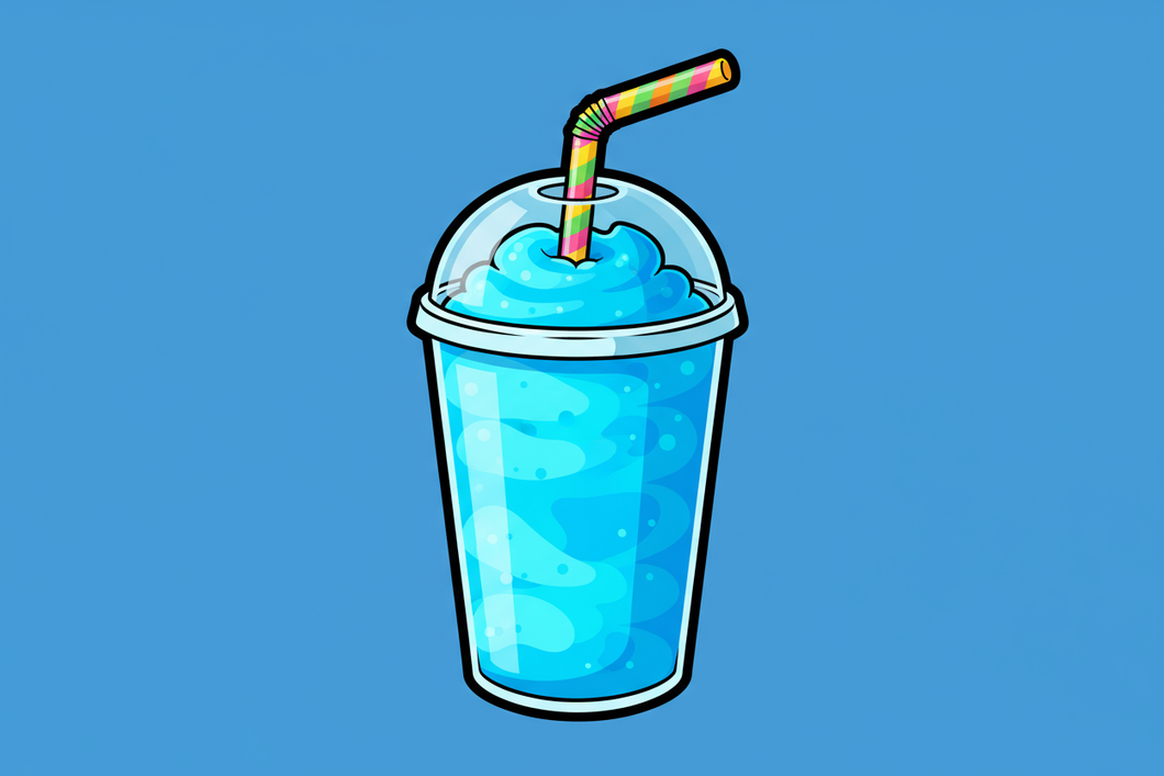 Blue Slushie cartoon style, no face, blue backgrouond