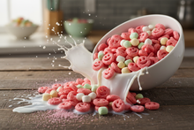 Load image into Gallery viewer, Bowl of Frankenberry Cereal in milk with cereal over flowing
