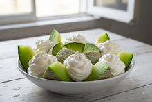Load image into Gallery viewer, Juicy Honeydew slices in whipped cream

