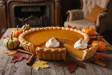 Load image into Gallery viewer, Thanksgiving themed pumpkin pie sliced
